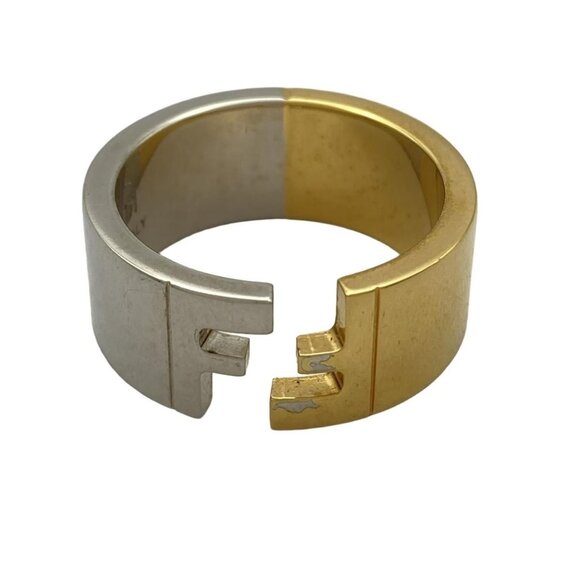 Auth FENDI - Gold Silver Hardware Ring #9 - Picture 1 of 4